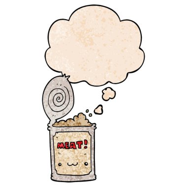 karikatür konserve gıda ve grunge doku desen düşünce balonu