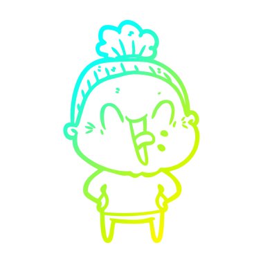 soğuk degrade çizgi çizim karikatür mutlu yaşlı kadın