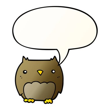 pürüzsüz degrade tarzında sevimli karikatür baykuş ve konuşma balonu