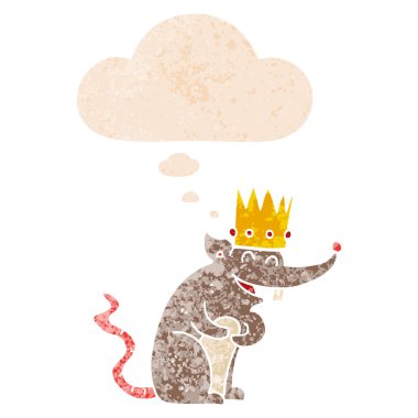 retro dokulu s karikatür sıçan kral gülme ve düşünce balonu