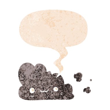 retro dokulu tarzda sevimli karikatür bulut ve konuşma balonu