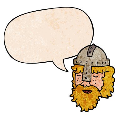retro doku tarzında karikatür viking yüz ve konuşma balonu