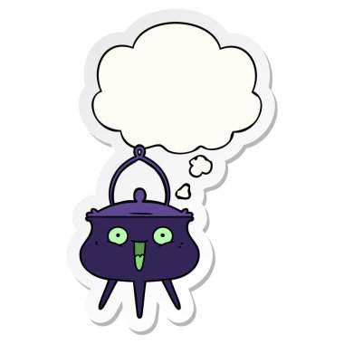 cadılar bayramı kazan karikatür ve baskılı bir sopa olarak kabarcık düşünce