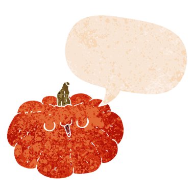 mutlu karikatür kabak ve retro dokulu tarzı konuşma balonu