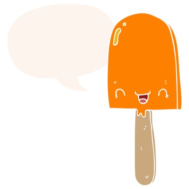 retro tarzıkarikatür buz lolly ve konuşma balonu
