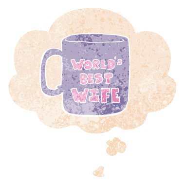 retro dokulu tarzı nda dünyanın en iyi karısı kupa ve düşünce balonu