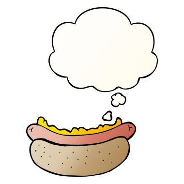 çizgi film hotdog ve pürüzsüz degrade tarzında düşünce balonu