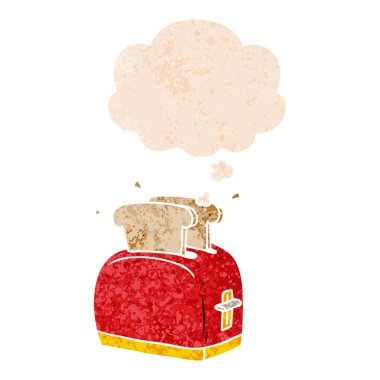 retro dokulu tarzda karikatür tost makinesi ve düşünce balonu