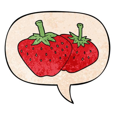 retro doku tarzıkarikatür çilek ve konuşma balonu