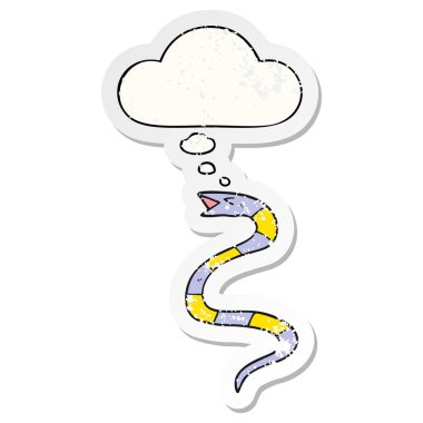 karikatür yılan ve sıkıntılı yıpranmış etiket olarak kabarcık düşünce