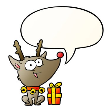 düzgün degrade karikatür noel geyiği ve konuşma balonu 