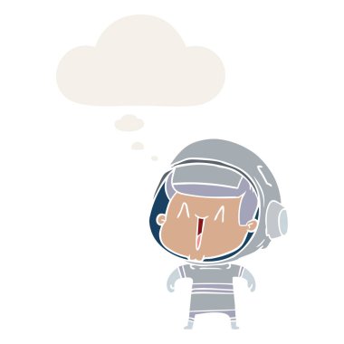 karikatür astronot adam ve retro tarzında kabarcık düşünce