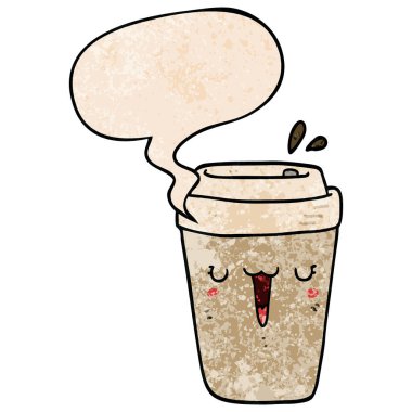 retro doku tarzıkarikatür kahve fincanı ve konuşma balonu