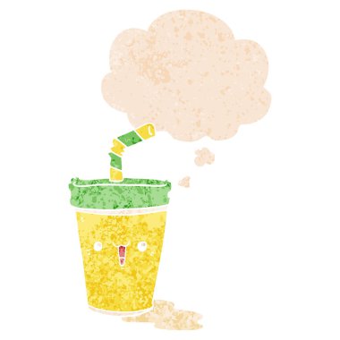 retro dokulu tarzında sevimli karikatür soda ve düşünce balonu