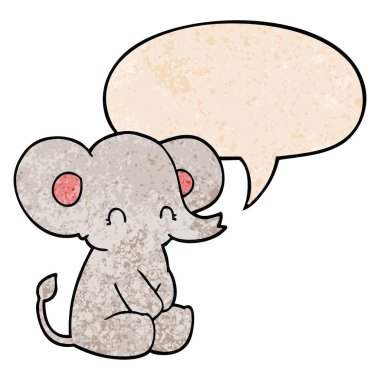 retro doku tarzında sevimli karikatür fil ve konuşma balonu