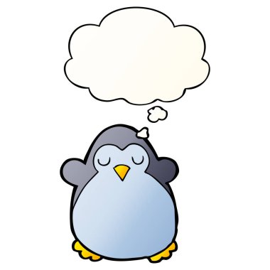 çizgi film penguen ve pürüzsüz degrade tarzında düşünce balonu
