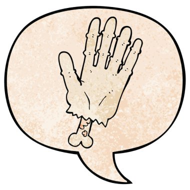 retro doku tarzında karikatür zombi el ve konuşma balonu