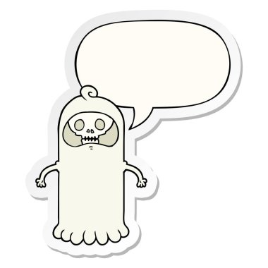 karikatür ürkütücü kafatası hayalet ve konuşma kabarcık etiket