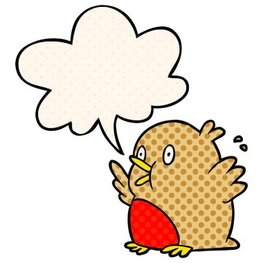 çizgi roman tarzında heyecanlı robin ve konuşma balonu üzerinde karikatür