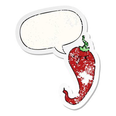 karikatür sıcak biber ve konuşma balonu sıkıntılı etiket