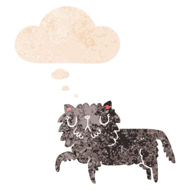 retro dokulu tarzında karikatür kedi ve düşünce balonu