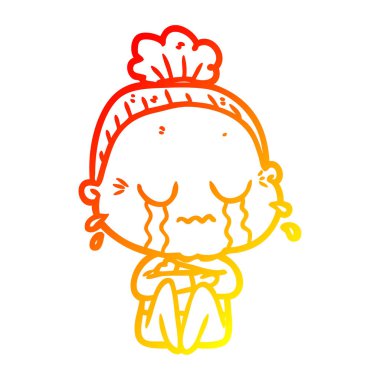 sıcak degrade çizgi çizim karikatür ağlayan yaşlı bayan