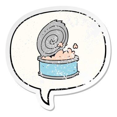 karikatür konserve balık ve konuşma balonu sıkıntılı etiket