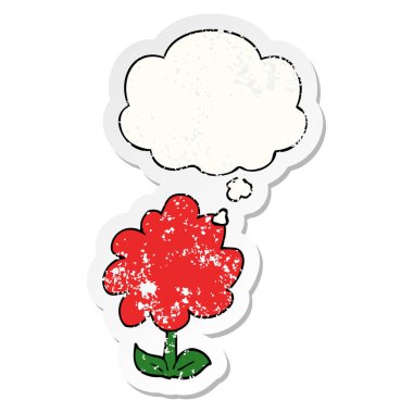 karikatür çiçek ve sıkıntılı yıpranmış etiket olarak kabarcık düşünce