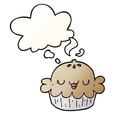 Sevimli karikatür pasta ve pürüzsüz degrade tarzında düşünce kabarcık