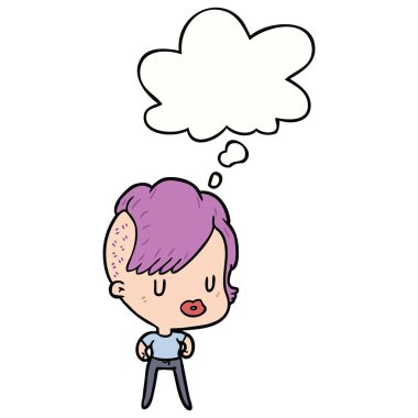 karikatür kız ve düşünce balonu