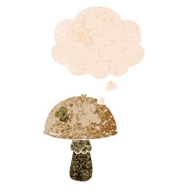 retro dokulu tarzında karikatür mantar ve düşünce balonu