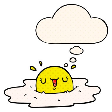 çizgi film kızarmış yumurta ve çizgi roman tarzında düşünce balonu