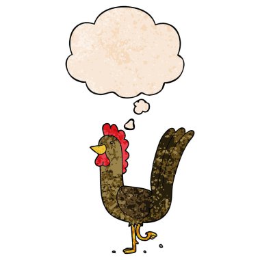 karikatür horoz ve grunge doku desen sty düşünce balonu