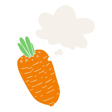 retro tarzında karikatür sebze ve düşünce balonu