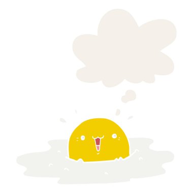 sevimli karikatür kızarmış yumurta ve retro tarzında kabarcık düşünce