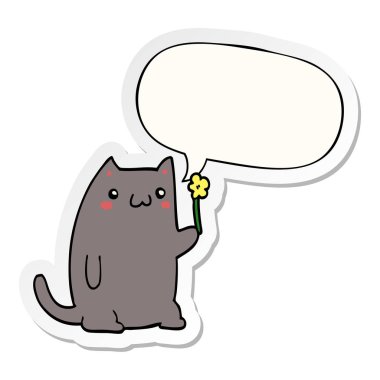 Sevimli karikatür kedi ve konuşma kabarcık Sticker