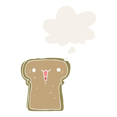 retro tarzında sevimli karikatür tost ve düşünce balonu