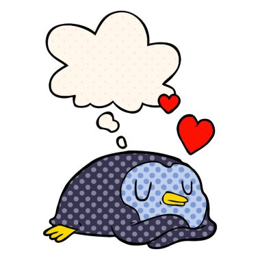 çizgi roman tarzında aşk ve düşünce balonu çizgi film penguen