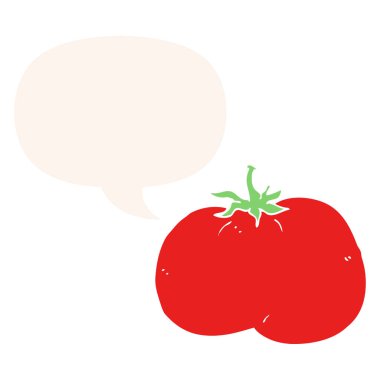 retro tarzında karikatür domates ve konuşma balonu