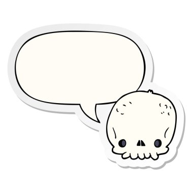 karikatür kafatası ve konuşma kabarcık etiket