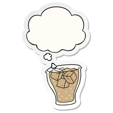 kola karikatür cam ve baskılı bir etiket olarak kabarcık düşünce