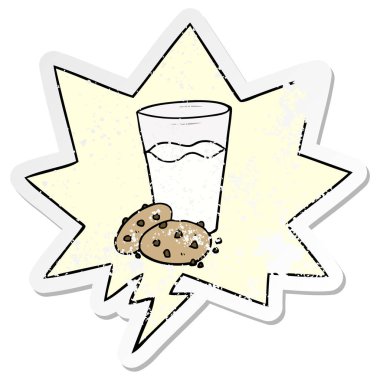 karikatür çerezleri ve süt ve konuşma balonu sıkıntılı etiket