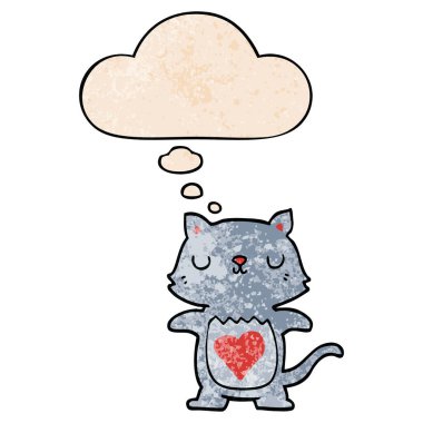 sevimli karikatür kedi ve grunge doku desen st düşünce balonu