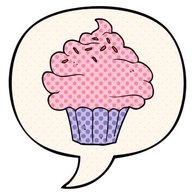 çizgi roman tarzında karikatür cupcake ve konuşma balonu