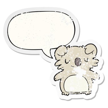 sevimli karikatür koala ve konuşma balonu sıkıntılı etiket
