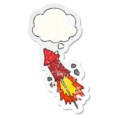 karikatür fişek ve sıkıntılı yıpranmış etiket olarak kabarcık düşünce