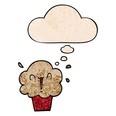 karikatür cupcake ve grunge doku desen sty düşünce balonu