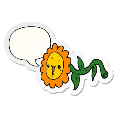 karikatür çiçek ve konuşma kabarcık etiket