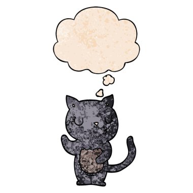 sevimli karikatür kedi ve grunge doku desen st düşünce balonu