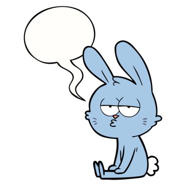 sevimli karikatür tavşan ve konuşma balonu
